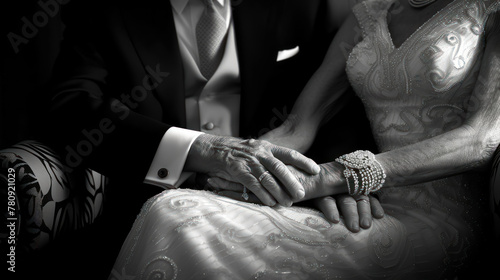 elderly couple dressed elegantly and caressing hands symbol of eternal love
