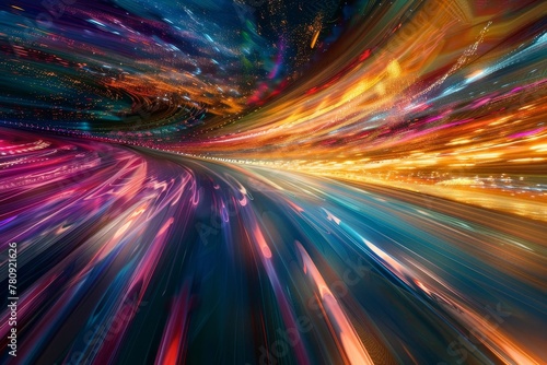 Abstract Cosmic Light Trails in Vivid Colors © Bernardo