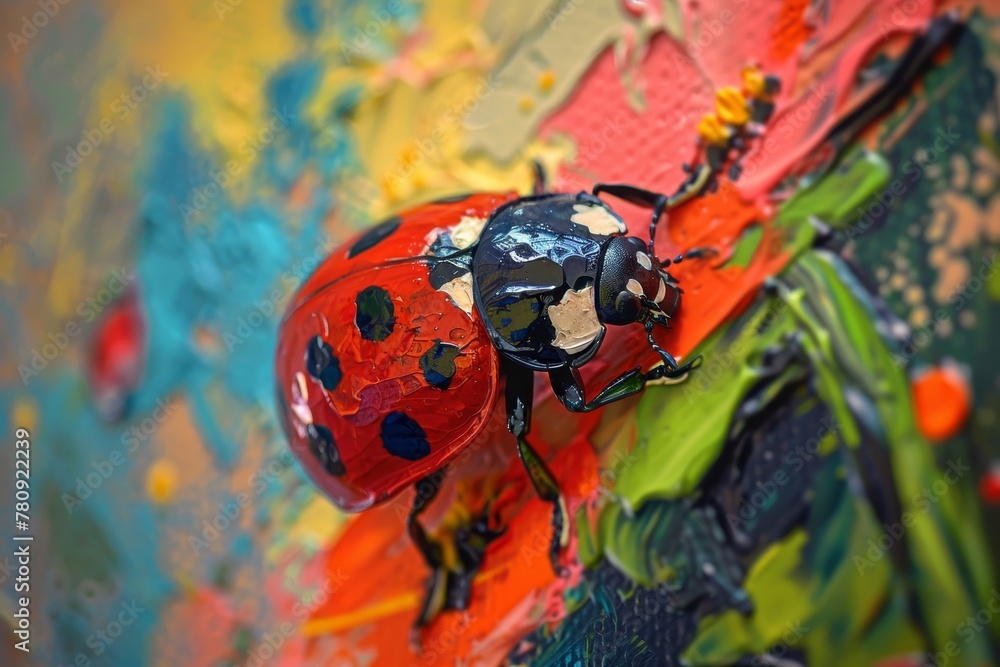 Obraz premium Ladybug Exploring a Colorful Paint Palette