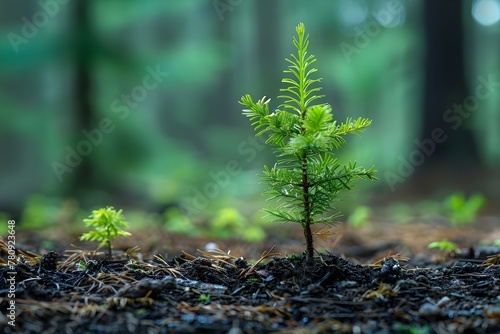 Closeup of small tree in forest with copy space hig. Concept Nature, Forest, Closeup, Trees, Copy Space