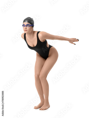 Female swimmer on white bac...