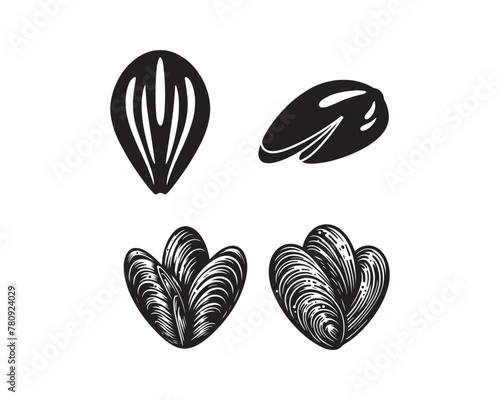 mussel silhouette vector icon graphic logo design