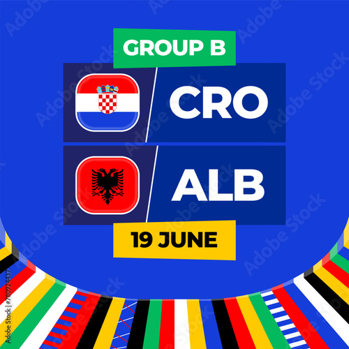 Croatia vs Albania football 2024 match versus. 2024 group stage championship match versus teams intro sport background, championship competition (ID: 780924437)