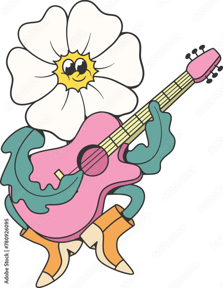 Retro groovy flower mascot character