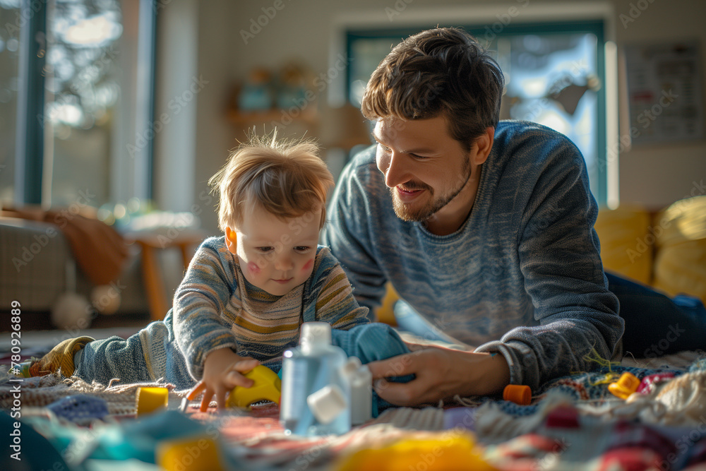 Fototapeta premium Man Playing With Baby on Floor