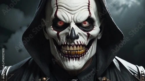 Scary Halloween Clown Face Vampire or Dead Skull Animation.