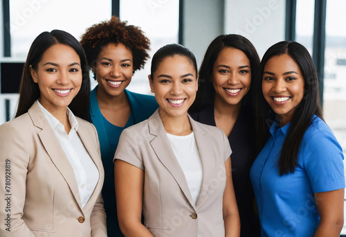 Group Photo of DEI Mixed Ethnic Woman in Professional Workplace Environment, Female Workforce Influence Making a Difference in Business and Economy