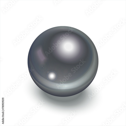 The dark ball with shadow. Mother-of-pearl luxury pearl. Single colorful pearl, natural gemstone. Vector 3d object, isolated on white background