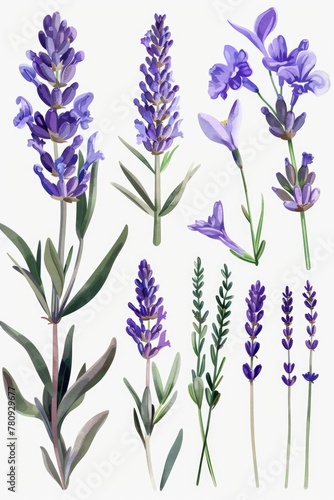 A painting of beautiful lavender flowers on a plain white background. Perfect for adding a touch of nature to any design project