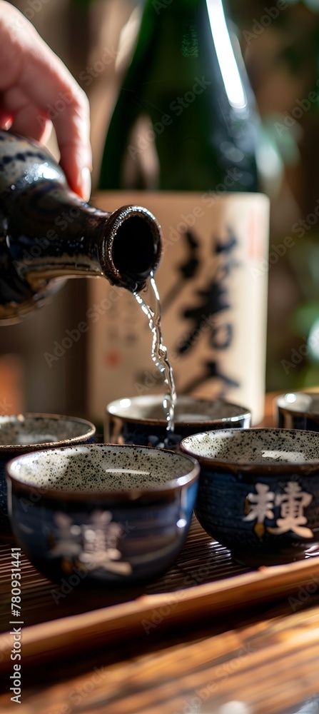 Pouring Japanese liquid into a bowl.