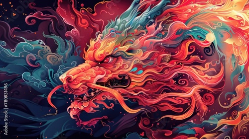 Fiery Mythical Dragon Creature Unleashing Vibrant Digital Artwork