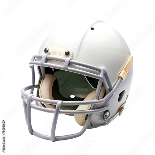 closeup of a football helmet with a field in the back