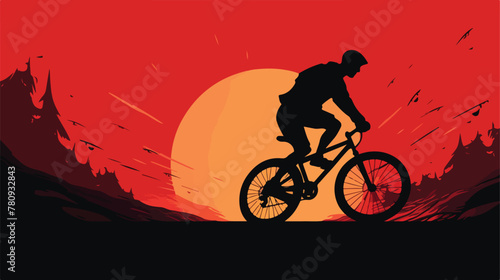 Biker riding bicycle silhouette vector 2d flat cart