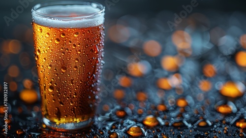 Pint of cold Craft light beer isolated on black background with water drops. Cold Craft light beer in a glass with water drops.