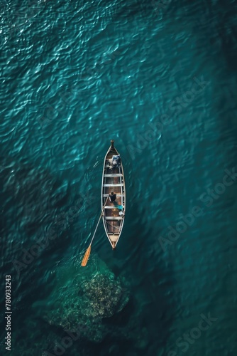 A small boat floating peacefully on calm water. Suitable for travel and relaxation concepts © Fotograf