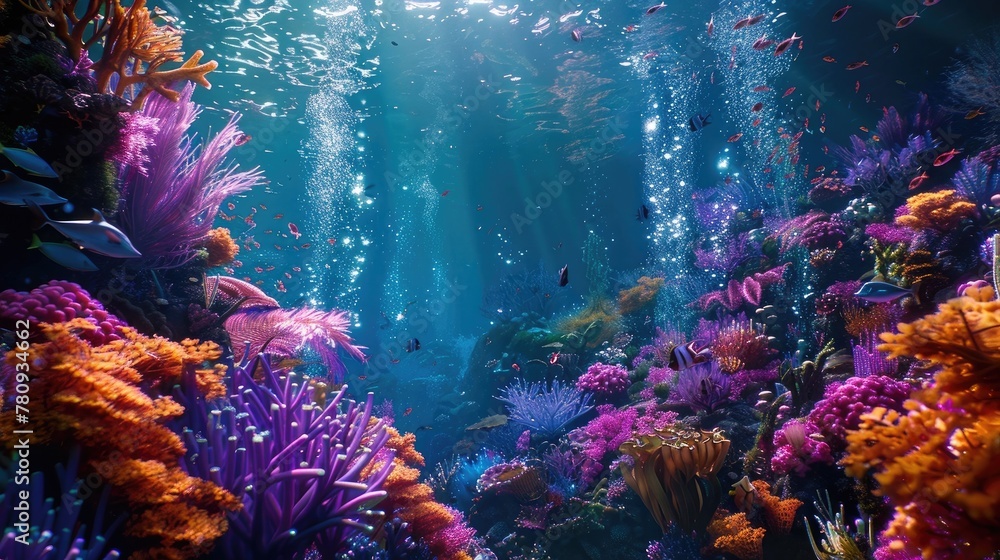 Vibrant Underwater Coral Reef Teeming with Vibrant Marine Life and Aquatic Beauty