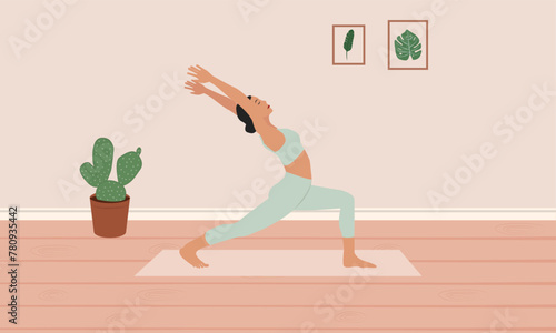 woman practicing yoga, high lunge pose
