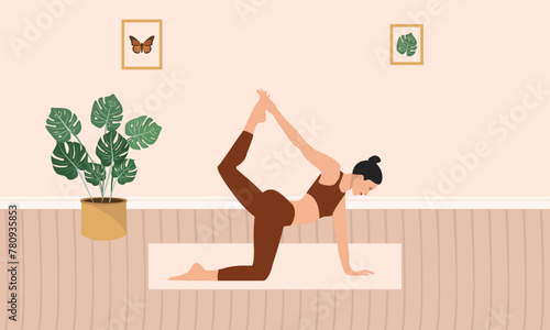 woman practicing yoga, cat-cow pose