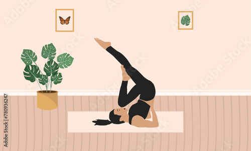 woman practicing yoga, shoulder stand pose