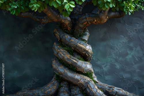 Interwoven tree roots symbolize teamwork growth and strong business partnerships. Concept Teamwork, Growth, Business Partnerships, Tree Roots, Symbolism © Anastasiia