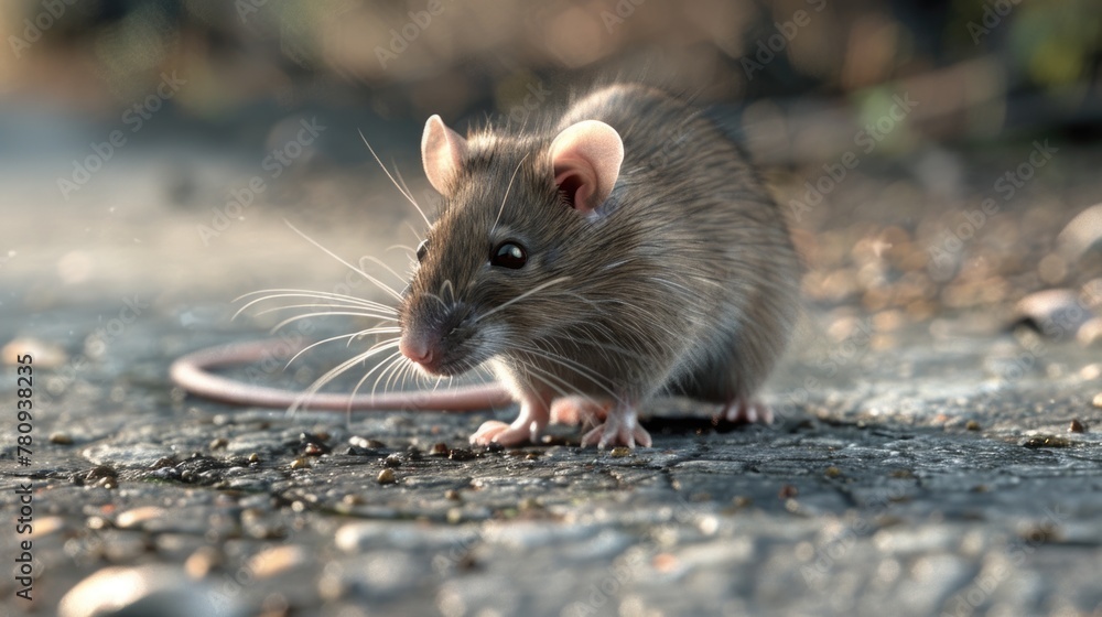 A mouse is pictured eating on the ground. Suitable for nature and animal themes