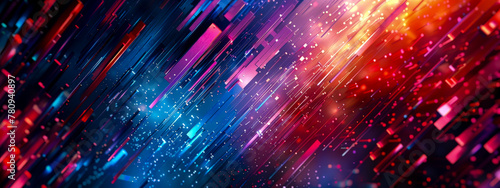 A colorful, abstract image with a blue and red background and a red photo