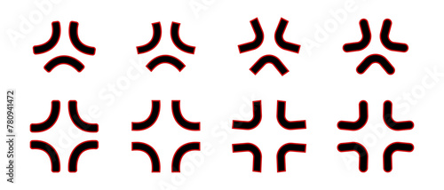 Set of anger or irritation effect icons in anime or manga style comics. Manpu pictograms. Cross popping veins symbols. Angry emotion cartoon signs isolated on white background. Vector illustration.