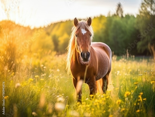 Horse in a field during golden hour