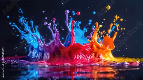 Electrifying Color Splashes in Captivating Digital Artwork with Boundless Copy Space