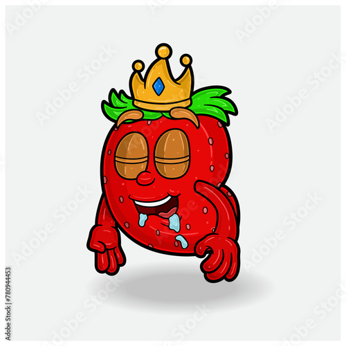 Sleep expression with Strawberry Fruit Crown Mascot Character Cartoon.