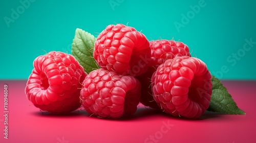 Close-up of Fresh Ripe Raspberries with Vibrant Colors. photo