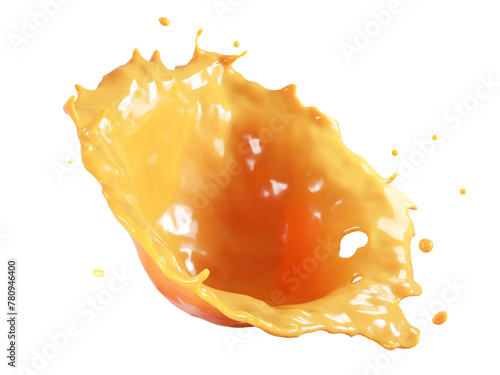 Closeup Orange juice splash isolated on white background. 3D Rendering. PNG files. photo