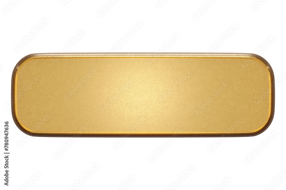 3d illustration. Gold rcangle button with frame . buton transparent background..