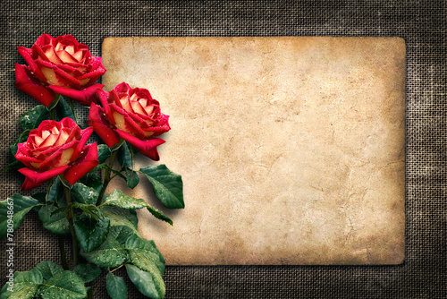 Card for invitation or congratulation with red roses