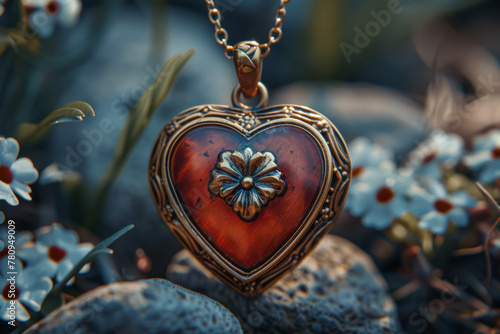 A heart-shaped locket, containing cherished memories and sentiments. Concept of sentimental gifts for Mother's Day. Generative Ai.