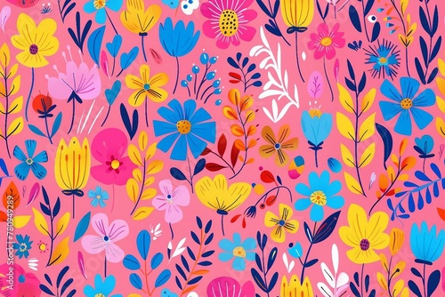 Seamless pattern with cute flowers and leaves. repeating pattern for nursery decor. 