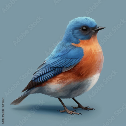 Digital illustration of a small blue and orange bird with a detailed, lifelike appearance. © khonkangrua