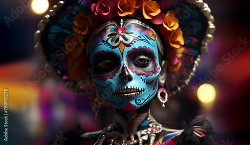 Day of the dead catrina. Mexican traditional dia de los muertos costume