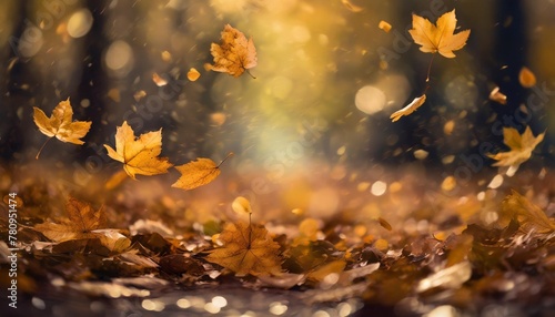 autumn leaves falling on blurry bokeh background with space for copy for instagram story and vertical banner wallpaper