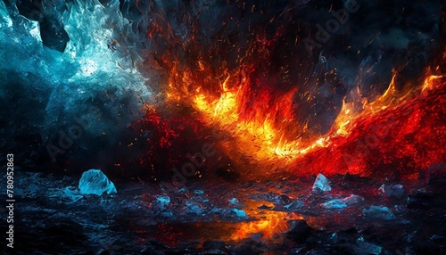 abstract image of fire and ice meeting in violent beauty
