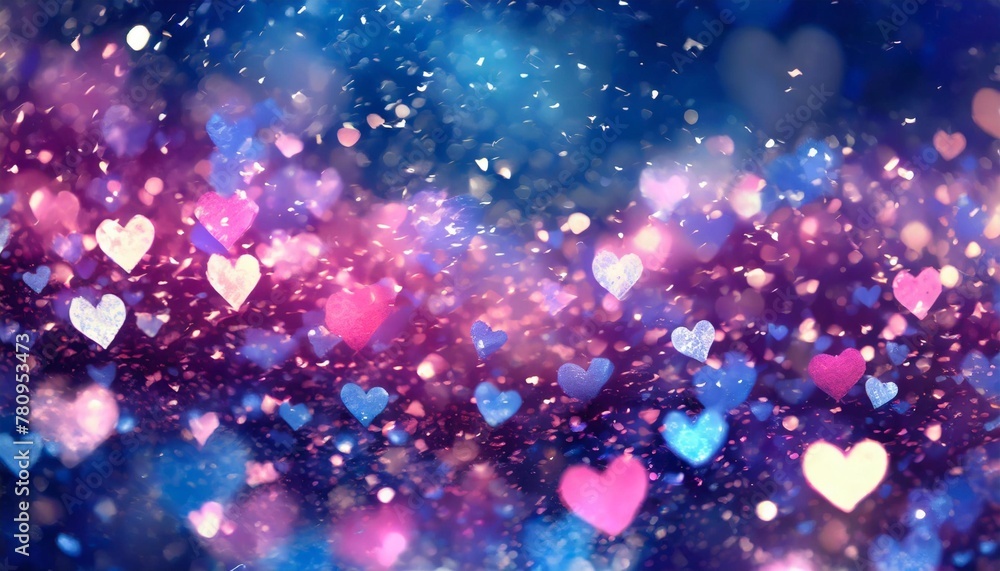 blue and pink glitter vintage lights background defocused hearts ...