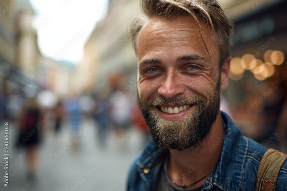 Portrait of a handsome young man smiling in the city streets. Portrait of a handsome young man smiling in the city streets.