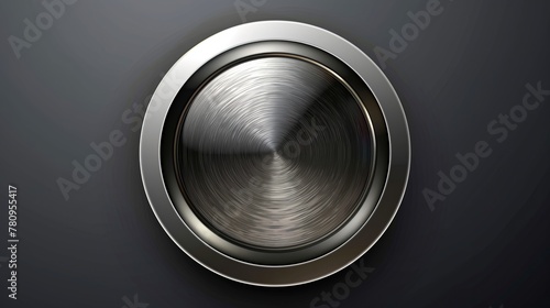 A luxury silver circle button is illustrated in realistic metal, providing a sleek and modern design element in vector format
