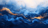 Abstract background featuring shades of blue and gold swirling together in a marble pattern.  colors blend seamlessly to create a mesmerizing and visually striking background, Generative AI.