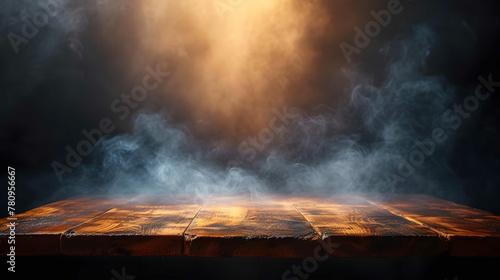 empty_wooden_table_with_Faint_smoke in dark background 1 © eagleowl
