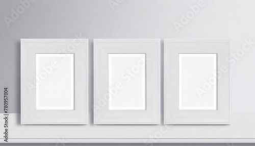 Set empty white photo frame. Realistic horizontal photo card frame mockup