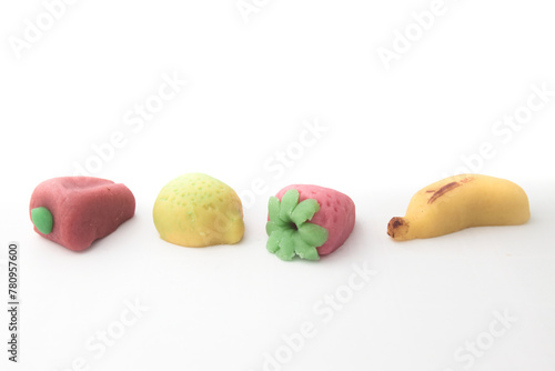Marzipan sweets on white background for Sant Donís, October 9, Valencia (Spain)
