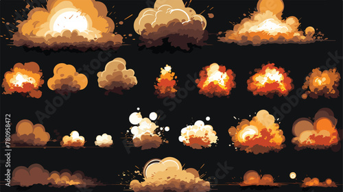 Cartoon bomb explosion storyboard. Clouds boom and photo