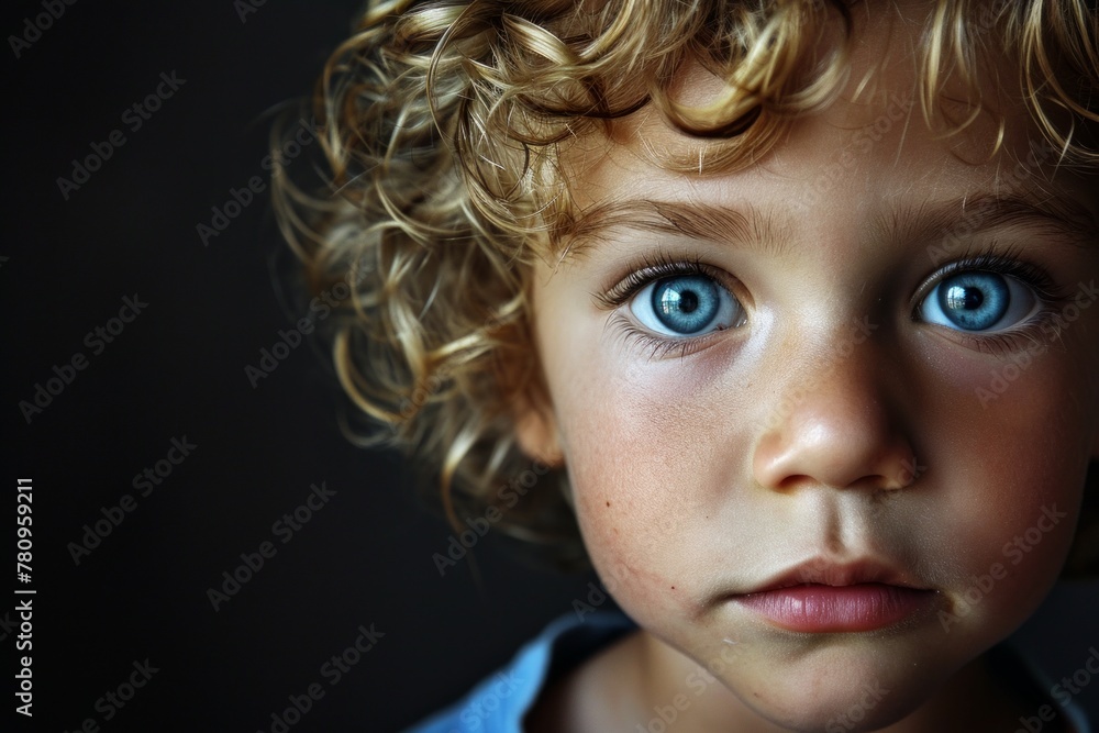 Portrait of a cute little boy with curly hair and blue eyes Portrait of a cute little boy with curly hair and blue eyes