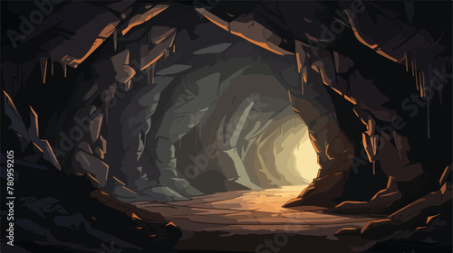 Cartoon cave interior illuminated with sunlight fro photo